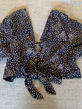 Navy Polka Dot Tie-Front Crop Top